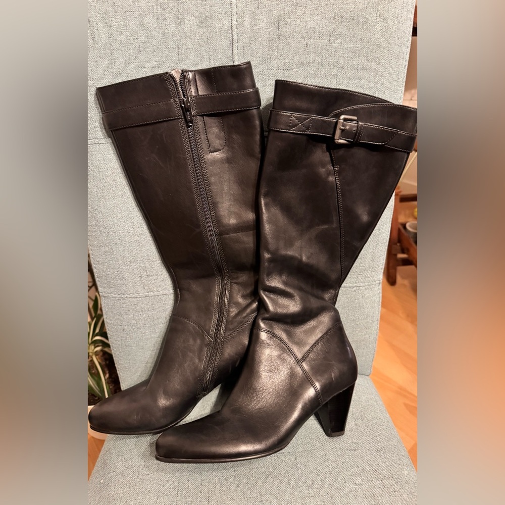 Black ECCO Hope Leather Boots Leather Knee-High US size 8-8.5 Euro 39